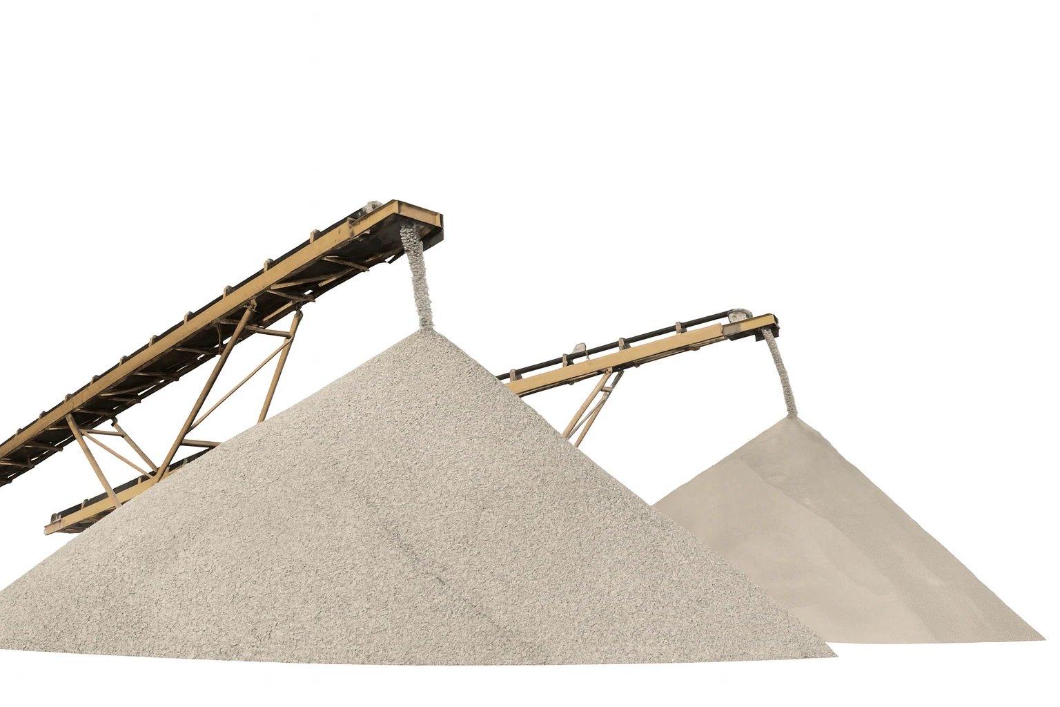 Stockpiles of crushed granite fractions on the quarry site
